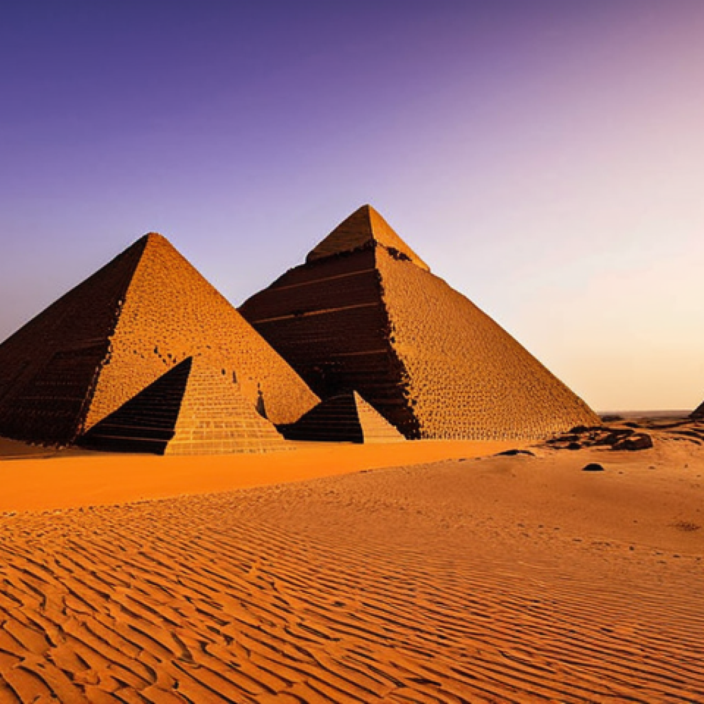 수단 동부 사막 관광 - **Meroe Pyramids at Sunset - Mystical Desert Grandeur**
    A wide-angle, cinematic shot of the maje...