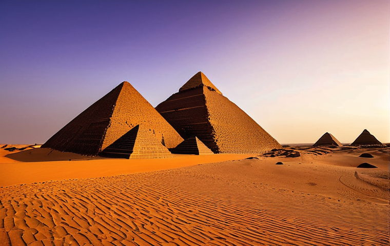 수단 동부 사막 관광 - **Meroe Pyramids at Sunset - Mystical Desert Grandeur**
    A wide-angle, cinematic shot of the maje...