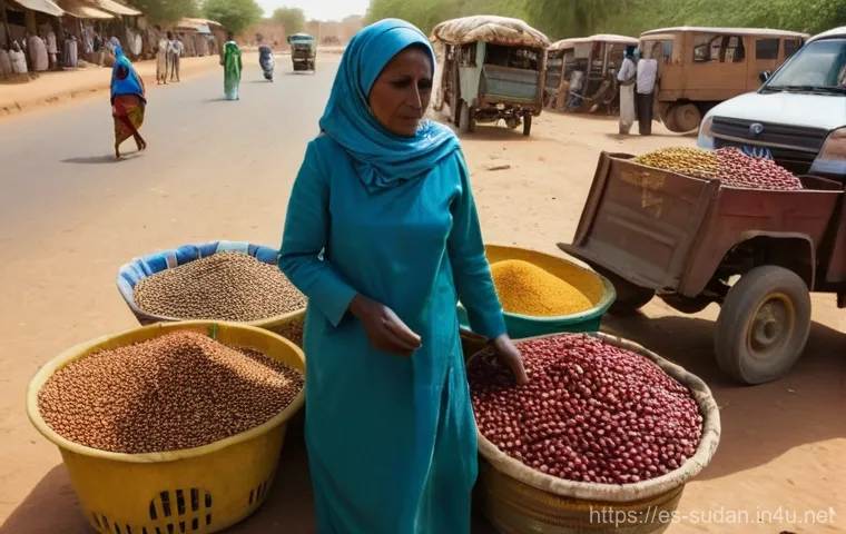 수단 외환 위기 원인 - Image Prompt 1: The Weight of Inflation in a Sudanese Market**