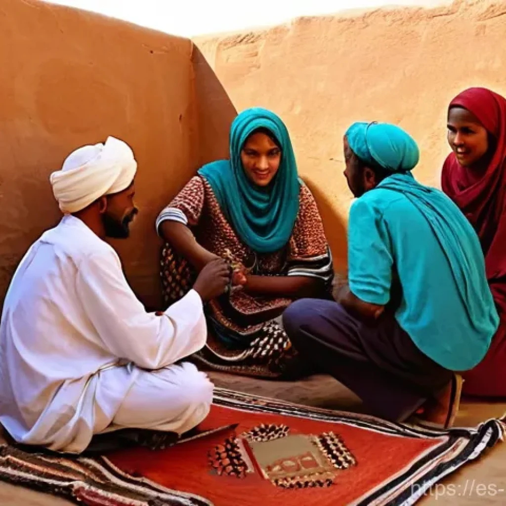 수단 아랍화 정책 영향 - **Prompt:** A bustling, vibrant historical marketplace (souq) in a Nubian town in Sudan, perhaps rem...