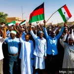 Home 21 수단 노벨상 수상자 - A powerful scene of Sudanese social leaders standing united during a peaceful protest in Khartoum, w...