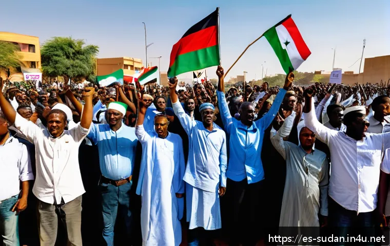 수단 노벨상 수상자 - A powerful scene of Sudanese social leaders standing united during a peaceful protest in Khartoum, w...
